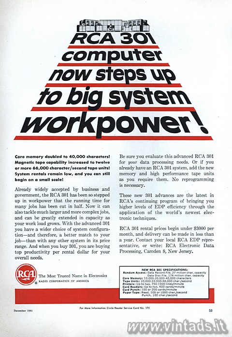 RCA 301 computer now steps up to big system workpower!

Core memory doubled to