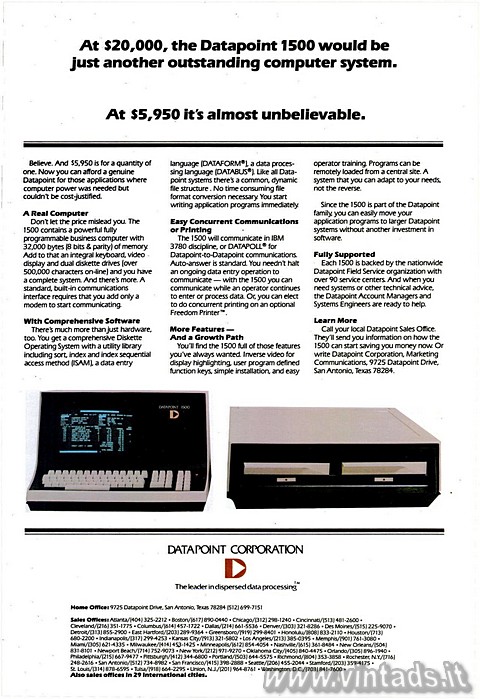 At $20,000, the Datapoint 1500 would be just another outstanding computer system