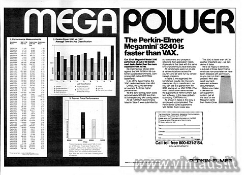 MEGA POWER
The Perkin-Elmer Megamini 3240 is faster than VAX.

Our 32-bit Meg