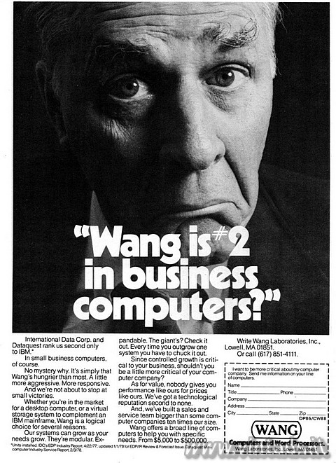"Wang is #2 in business computers?"
International Data Corp. and Dataqu