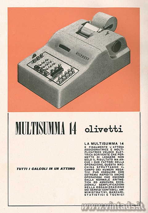 olivetti
MULTISUMMA 14

TUTTI I CALCOLI IN UN A