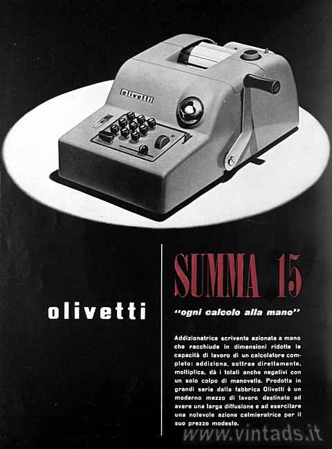 olivetti summa 15
"ogni calcolo alla mano"