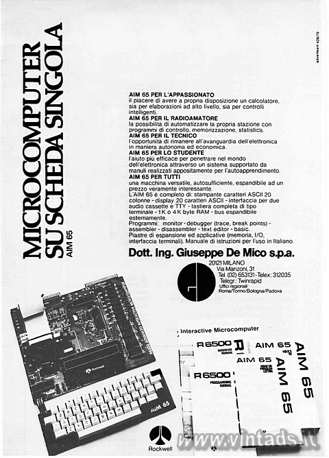 microcomputer su scheda singola AIM 65

AIM 65 PER L'APPASSIONATO
il piac