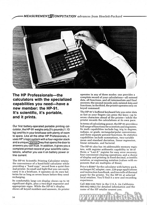 The HP Professionalsthe calculators with the spec