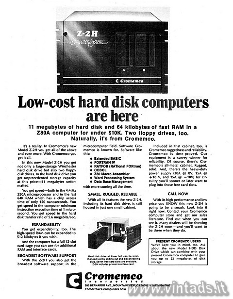 Low-cost hard disk computers are here
11 megabytes of hard disk and 64 kilobyte