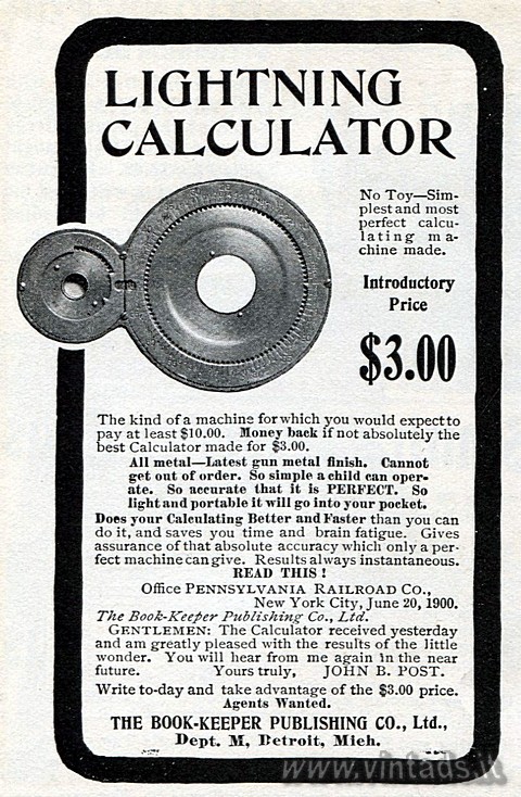 LIGHTNING CALCULATOR
No Toy  Simplest and most perfect calculating machine mad