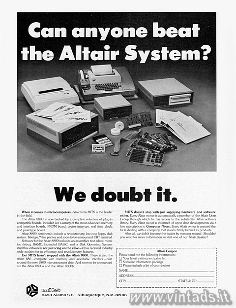 Can anyone beat the Altair system?
We doubt it.
When it comes to microcomputer