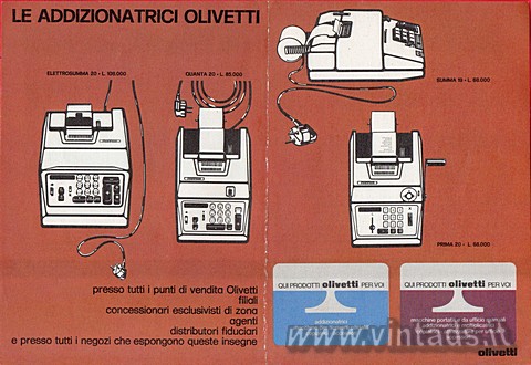 LE ADDIZIONATRICI OLIVETTI
ELETTROSUMMA 20  L. 108.000
QUANTA 20  L. 85.000
