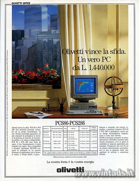 OLIVETTI OFFICE
Olivetti vince la sfida.
Un vero PC da L. 1.440.000
PCS86-PCS