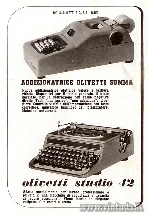 ADDIZIONATRICE OLIVETTI SUMMA
Nuova addizionatrice elettrica veloce a tastiera 