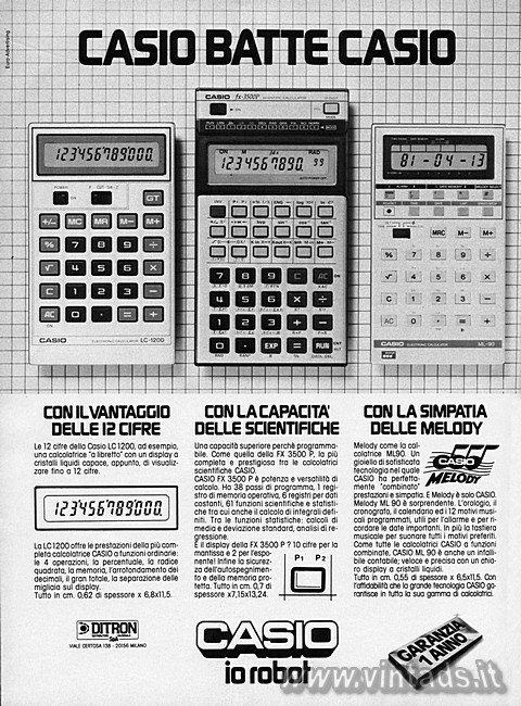 CASIO BATTE CASIO

CON IL VANTAGGIO DELLE 12 CIFRE
Le 12 cifre della Casio LC