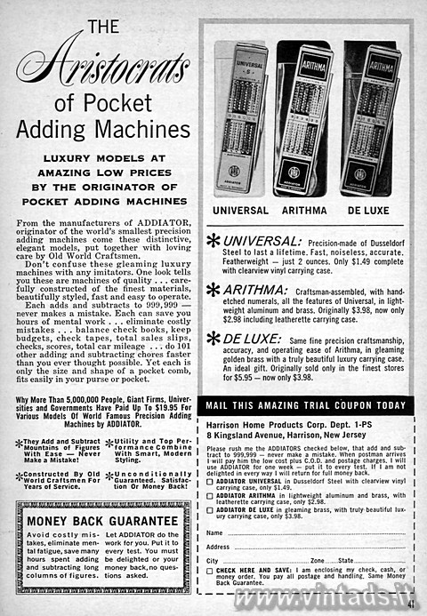 THE Aristocrats of Pocket Adding Machines
LUXURY MODELS AT AMAZING LOW PRICES B