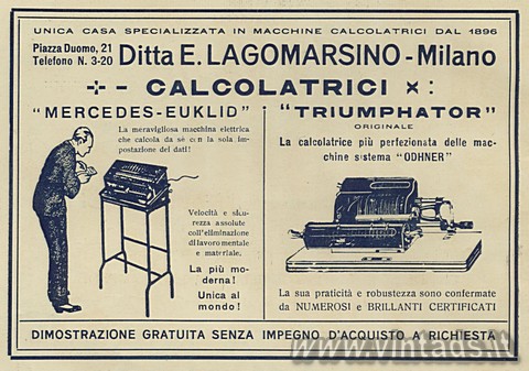 Pubblicit calcolatrici ditta E.Lagomarsino - Rivista la Fiera di Milano - Dicem