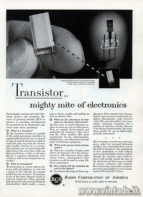 Transistor  mighty mite of electronics
(Enlarged photo shows the transistor be