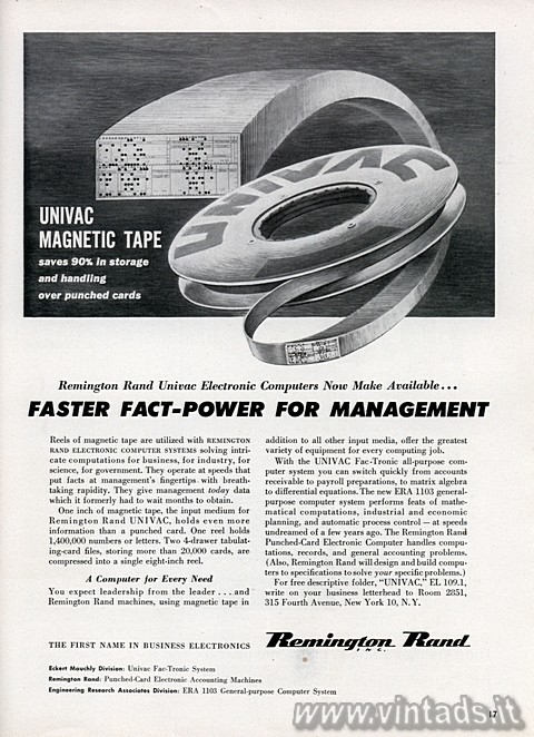 UNIVAC MAGNETIC TAPE
saves 90% in storage and handling over punched cards
Remi