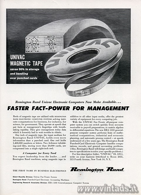 UNIVAC MAGNETIC TAPE
saves 90% in storage and handling over punched cards
Remi