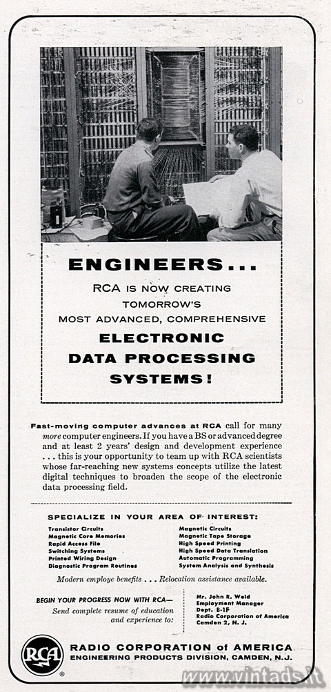 ENGINEERS 
RCA IS NOW CREATING TOMORROWS MOST A