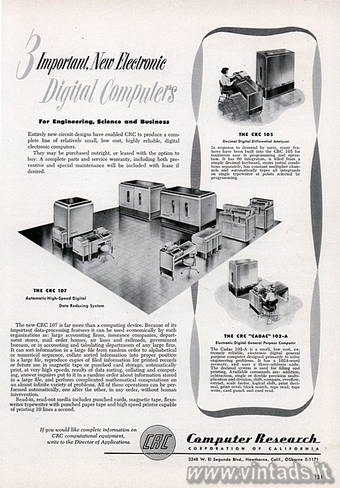 3 Important, New Electronic Digital Computers
For Engineering, Science and Busi