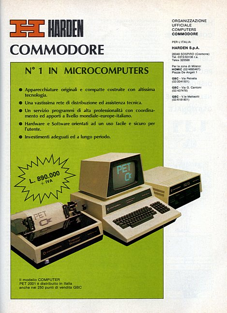 HARDEN COMMODORE
N° 1 IN MICROCOMPUTERS
• Apparecchiature originali e compatte