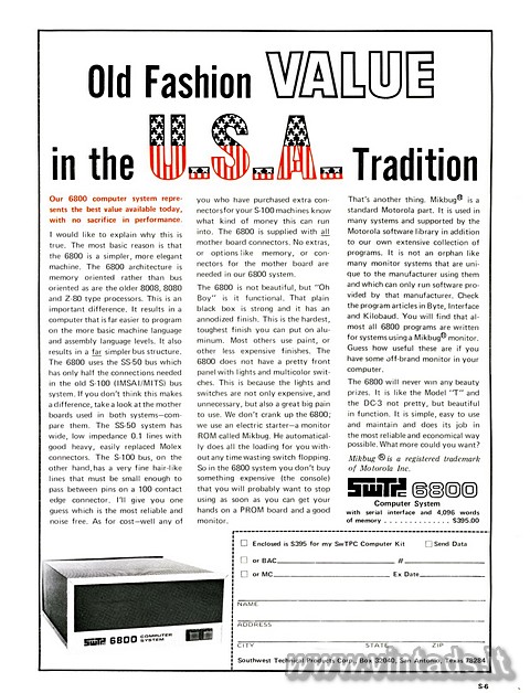 Old Fashion value in the USA Tradition
Our 6800 computer system represents the 