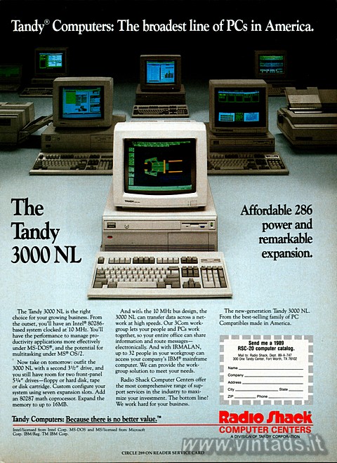 Tandy® Computers: The broadest line of PCs in America
The Tandy 3000 NL
Afford