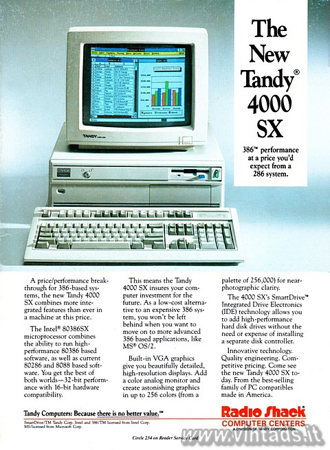 The new Tandy 4000 SX 
386 performance at a price youd expect from a 286 sys