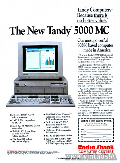 Tandy Computers: Because there is no better value.

The New Tandy 5000 MC

