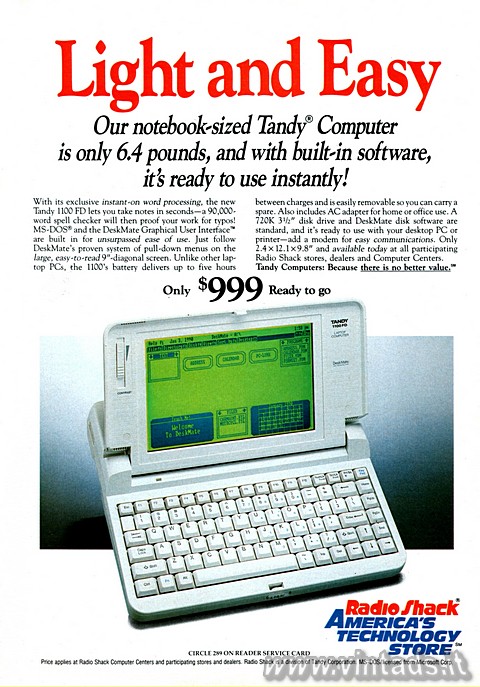 Light and Easy

Our notebook-sized Tandy Comput