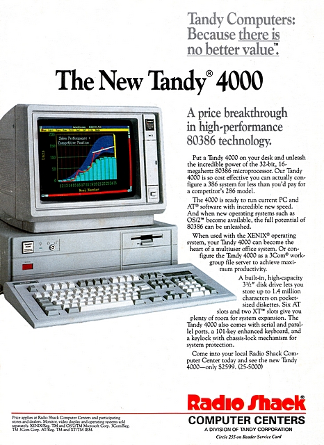 Tandy Computers: Because there is no better value.
The new Tandy 4000
A price 