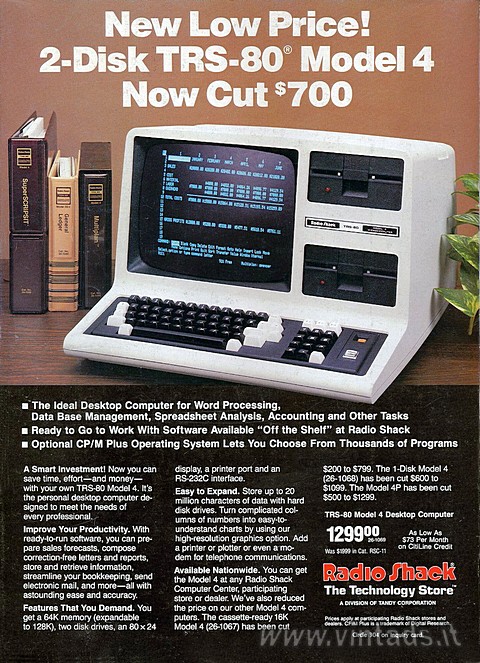 New Low Price!
2-disk TRS-80 Model 4 Now Cut $700

The Ideal Desktop Computer