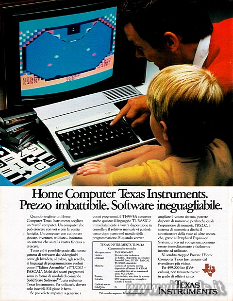 Home Computer Texas Instruments.
Prezzo imbattibile. Software ineguagliabile.
