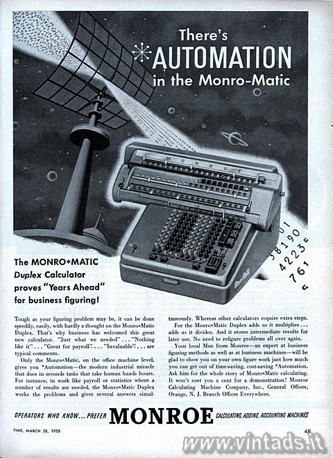 Theres AUTOMATION in the Monro-Matic
The MONRO*MATIC Duplex Calculator proves 