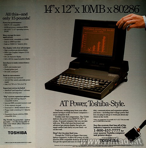 14" x 12" x 10MB x 80286*

AT Power, Toshiba-Style.

Until now, work