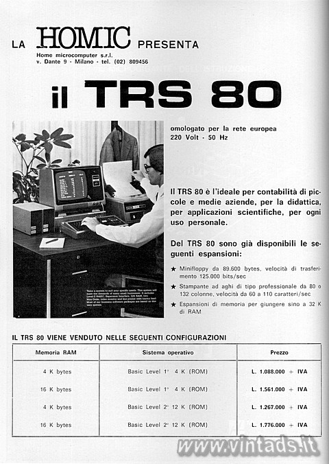 LA HOMIC PRESENTA
Home microcomputer s.r.l.
v. Dante 9 - Milano - tel. (02) 80