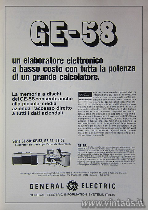 GE-58
un elaboratore elettronico a basso costo con tutta la potenza di un grand